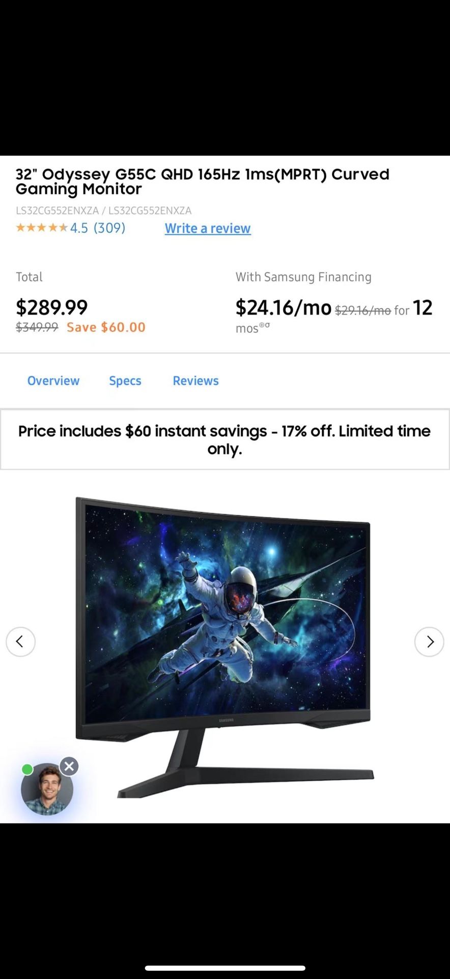 brand new /32" Odyssey G55C QHD 165Hz 1ms(MPRT) Curved Gaming Monitor LS32CG552ENXZA/LS32CG552ENXZA