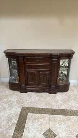 Vintage Wood & Marble Credenza