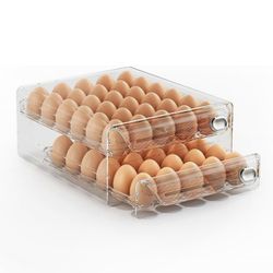 submatches 60 Grids Egg Container for Refrigerator, Egg Tray with Time Scale, Stackable Egg Storage Holder, Clear Egg Organizer, 2 Layers Egg Drawer, 