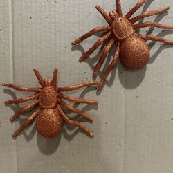 Halloween    Glitter  Orange   Spider   Set  Of  2  