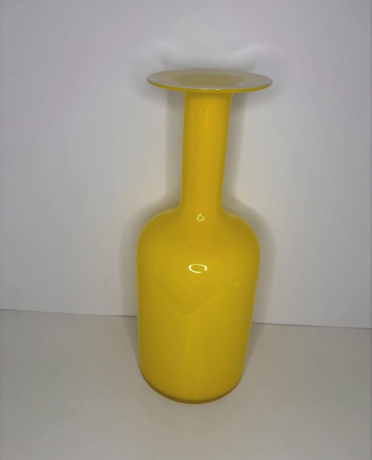 Vintage Mid Century Otto Brawer Holmegaard Style Cased Yellow Glass Vase