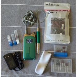 Cordless Nail Drill Rechargeable Clip-On E-File Manicure Pedicure Tool Kit, Jade Green