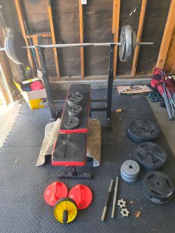 Weight Bench Set with Barbell and Plates