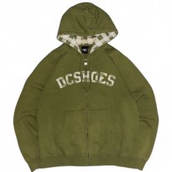 Distressed vintage Y2K DC shoes green zip up hoodie