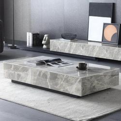 Homary Modern Gray Rectangle Coffee Table With Sintered Stone Top & Storage