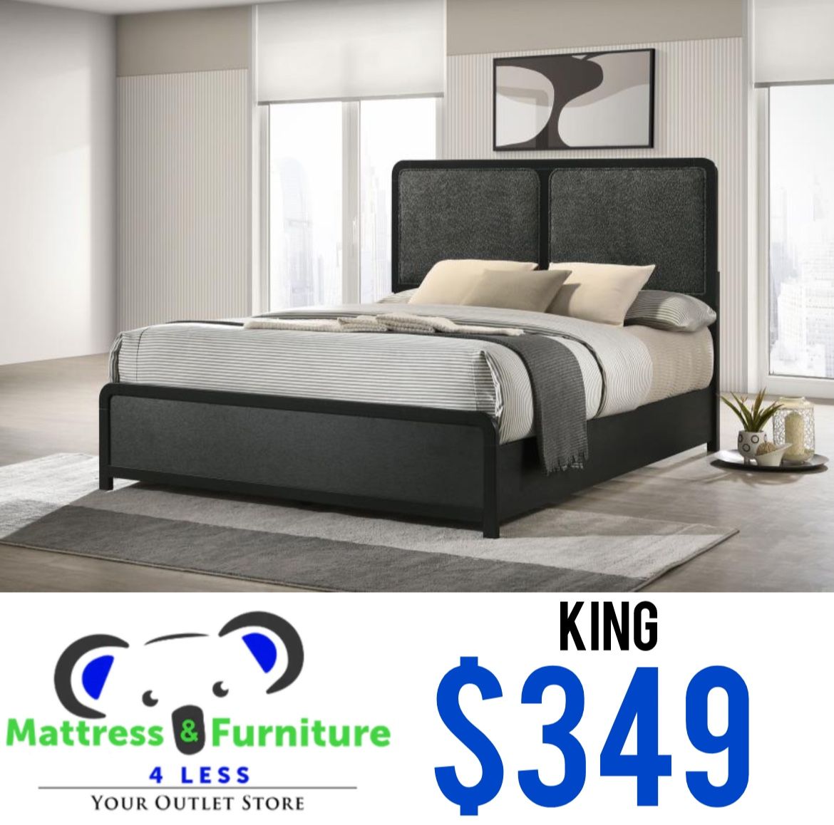Cavelle Upholstered King Bed Black