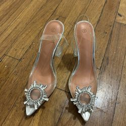 Women’s High Heel Crystal Sling back Party Wedding Bride Pump Shoes