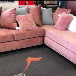 Cyndia Pink Velvet Reversible Sectionall,Seccionall, Couchh/Delivery Available, Financing Options, Ask For A Discount Code 