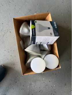 Box of recessed lights and flood lights