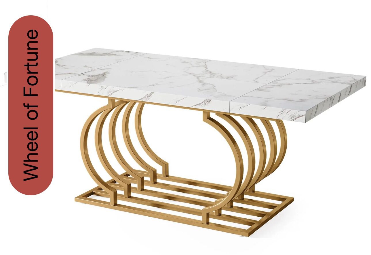 XK00272 Faux Marble Dining Table, 63 inch Wood Kitchen Table with Geometric Frame