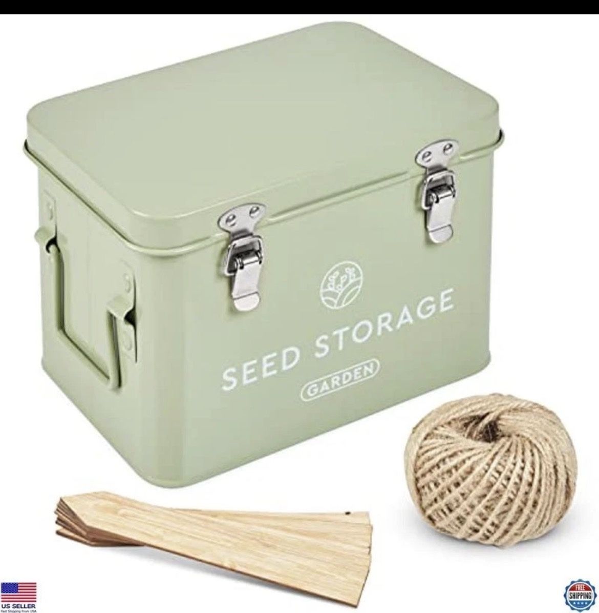 Premium Metal Seed Storage Box with Bamboo Labels & Garden String for Gardeners