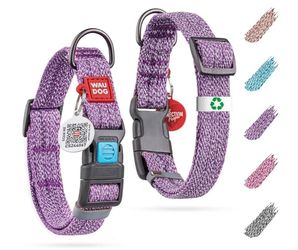 WAUDOG Reflective Cotton Dog Collar Eco-Friendly Alt to Nylon Collar for Small Medium and Large Dogs - Pet Collar with QR ID Tag - Puppy Collar for La