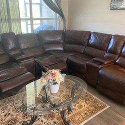 Rooms To Go Leather Sectional and Recliners /glider Chair With 2 Consoles With USB Port