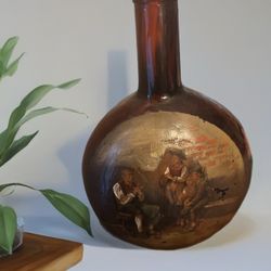 Late 1800’s white wine Handpainted folk art German Bocksbeutal