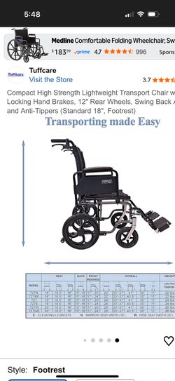 Tuffcare Wheel Chair- Like New