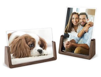 Mixoo - Marco de fotos de madera rústica con base de madera de nogal y cubierta de vidrio acrílico de alta definición para mesa o escritorio (2 unidad