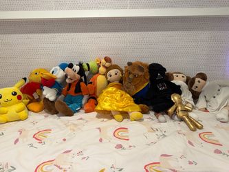 Various Stuffed Animals - Disney, Star Wars, beauty & the beast, Daniel tiger
