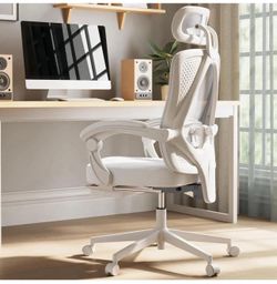 Ergonomic High Back Office Chair with Wide Thick Seat Cushion,Adjustable Lumbar Support and Backrest (White w/Footrest)