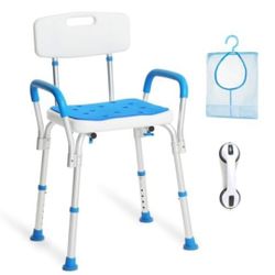 Shower Chair with Arms and Back, Padded Shower Seat for Inside Shower with Grab Bar/Toiletry Bag, Tool-Free Shower Seat for Bathtub, Shower Bath Chair