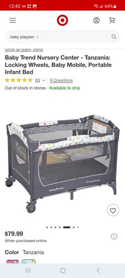 Baby Trend Nursery Center - Tanzania: Locking Wheels, Baby Mobile, Portable Infant Bed $60