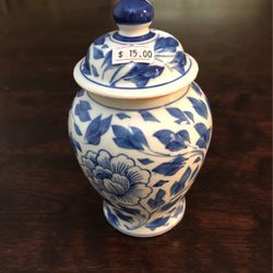 Blue On White 6” Asian Ginger Jar