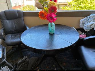 Wood table leather chairs! (2 chairs)