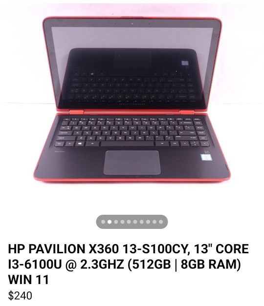 HP PAVILION X360 13-S100CY, 13" CORE I3-6100U @ 2.3GHZ (512GB | 8GB RAM) WIN 10