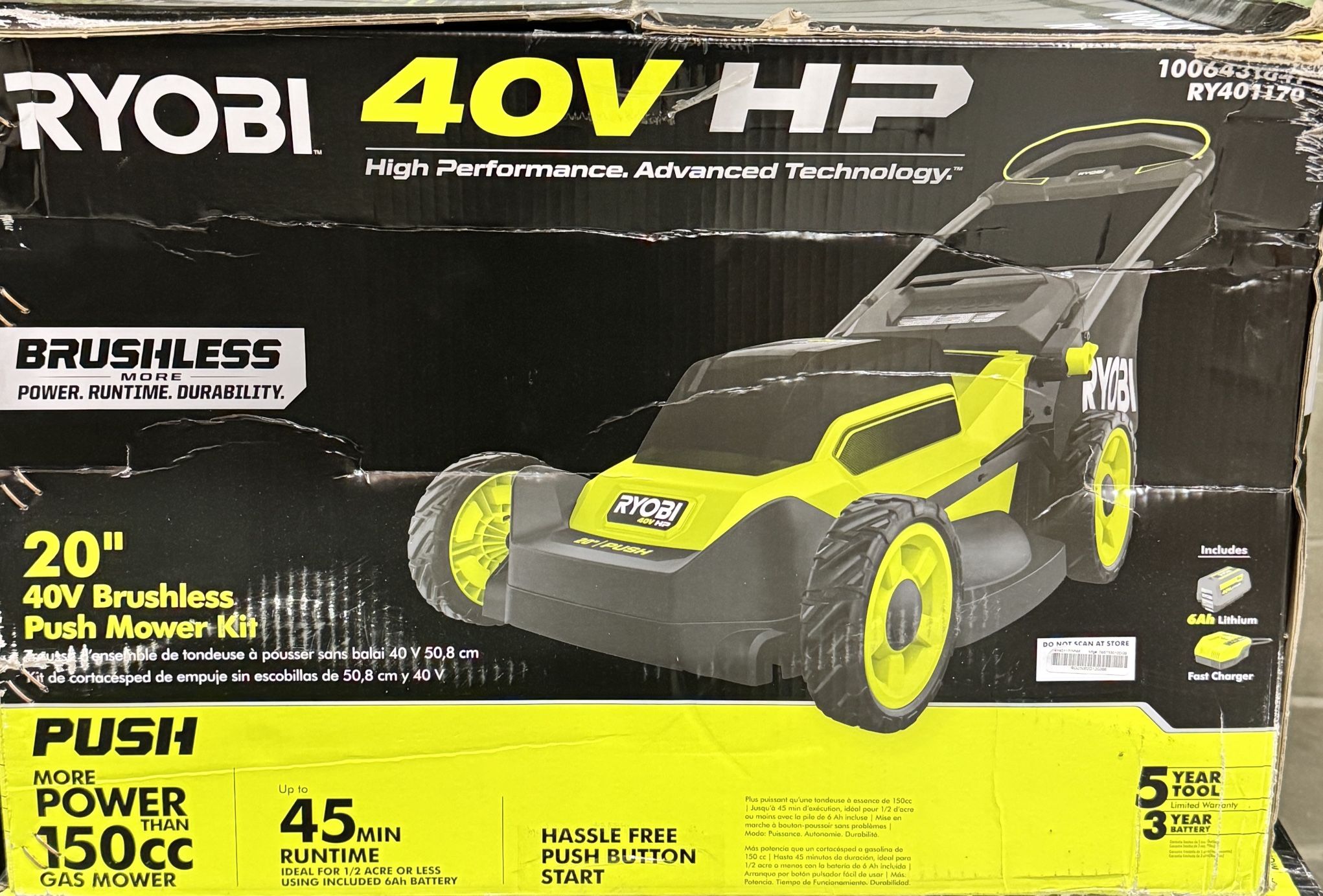 BRAND NEW – Ryobi 40V HP 20” Brushless Push Mower Kit