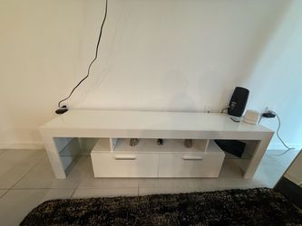 White TV Stand with Drawers and Open Shelves