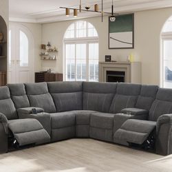 Gray microfiber fully reclining sectional couch