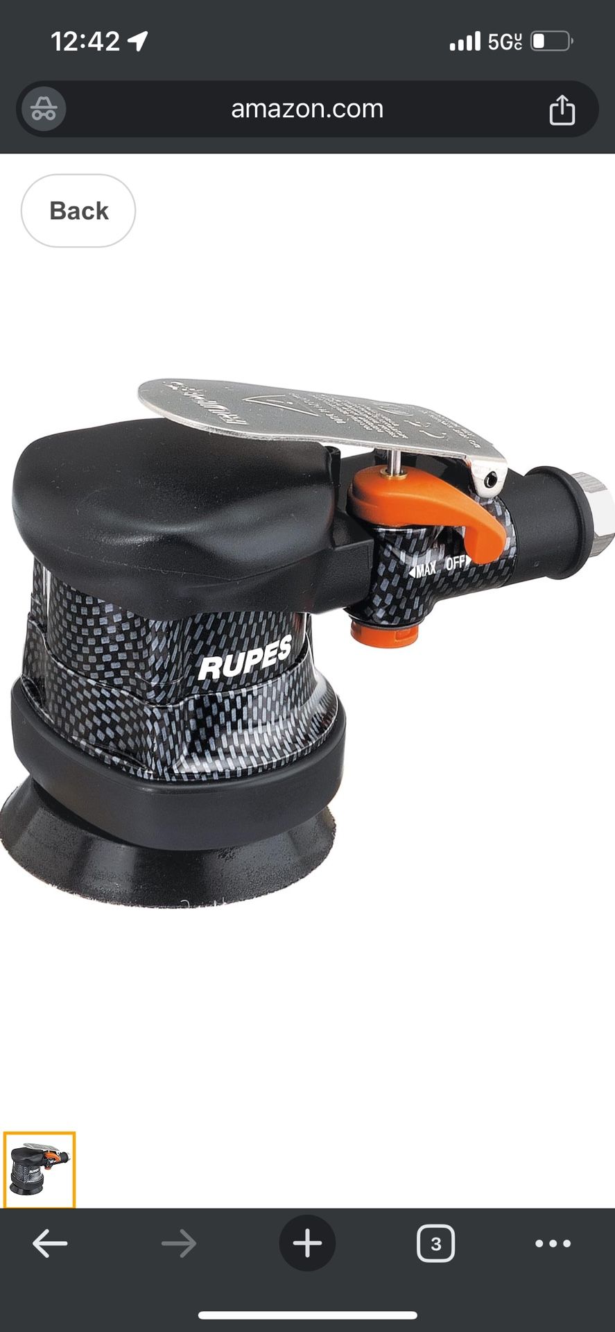 RUPES Random Orbit Sander Ø 75mm/3" Backing pad, Hook and Loop, Non-vac, 3mm Orbit