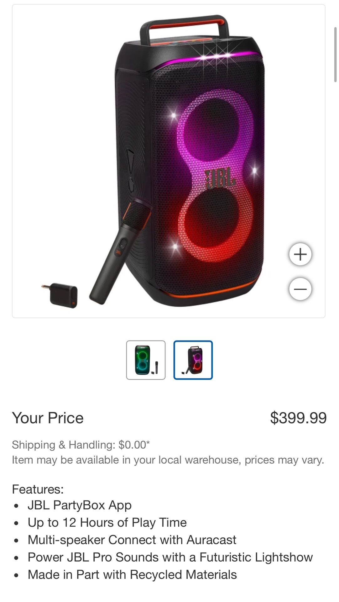 JBL PartyBox 120 Portable Party Speaker with Wireless Microphone