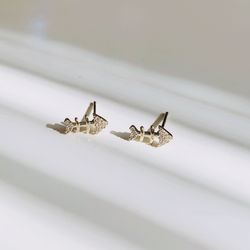 Gold Diamond Fish Bone Stud Earrings 