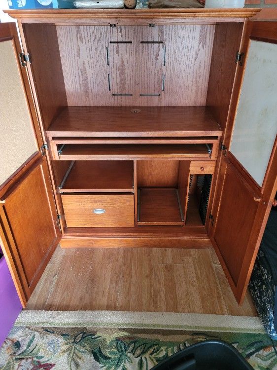 Computer Desk/ Entertainment Armoire With Chair