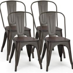Metal Chairs with Wood Seat 