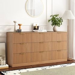 1770b  9 Drawer Dresser for Bedroom with Deep Drawers, 63" Wide Wood Dresser, Large Floor Chest of Drawers, Modern Long TV Stand, Mid Century Storage 