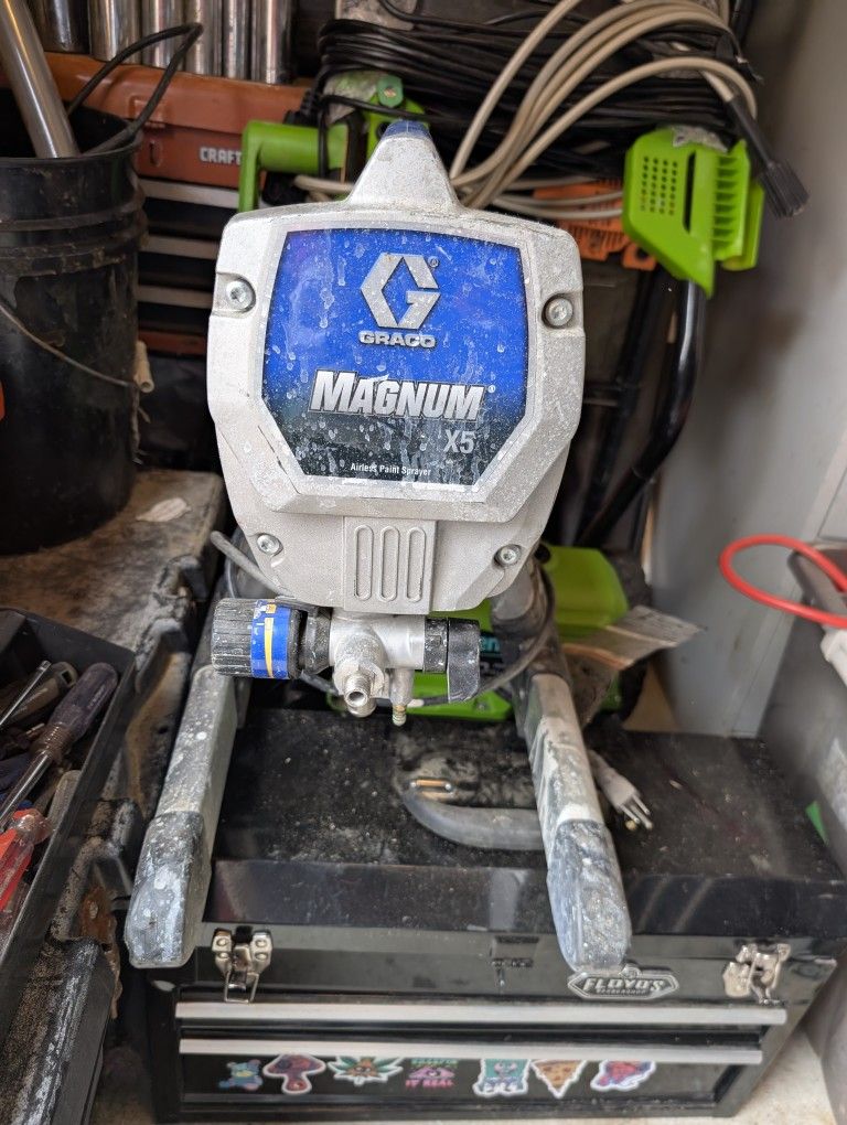 Graco Magnum X5 Electric Airless Paint SprayerComes with everything you see. Hose. Nozzle. Even a few extra pieces. Asking 250 o. B. O