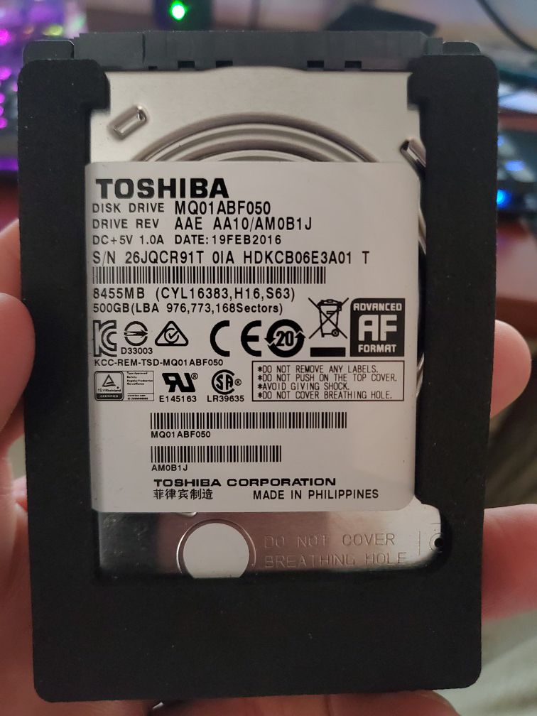 Toshiba 500gb SATA 3.5 laptop Hard drive