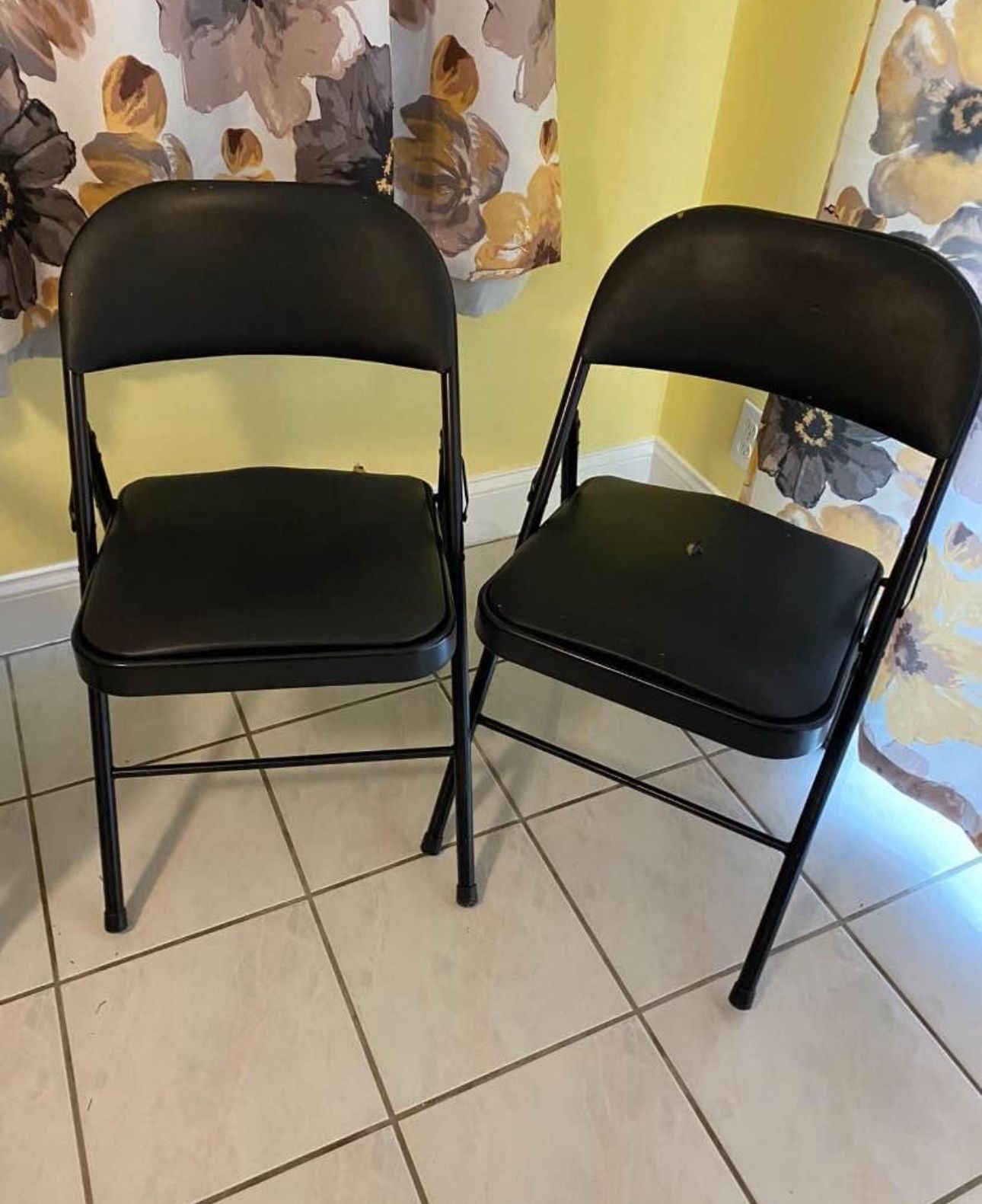 2 Used metal folding chairs Seat cushions have issues See all pictures $15