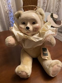 Vintage Earth Bound Bear Just Ducky 1987 Posable Plush Teddy Bear With Painted Porcelain Mask Face 