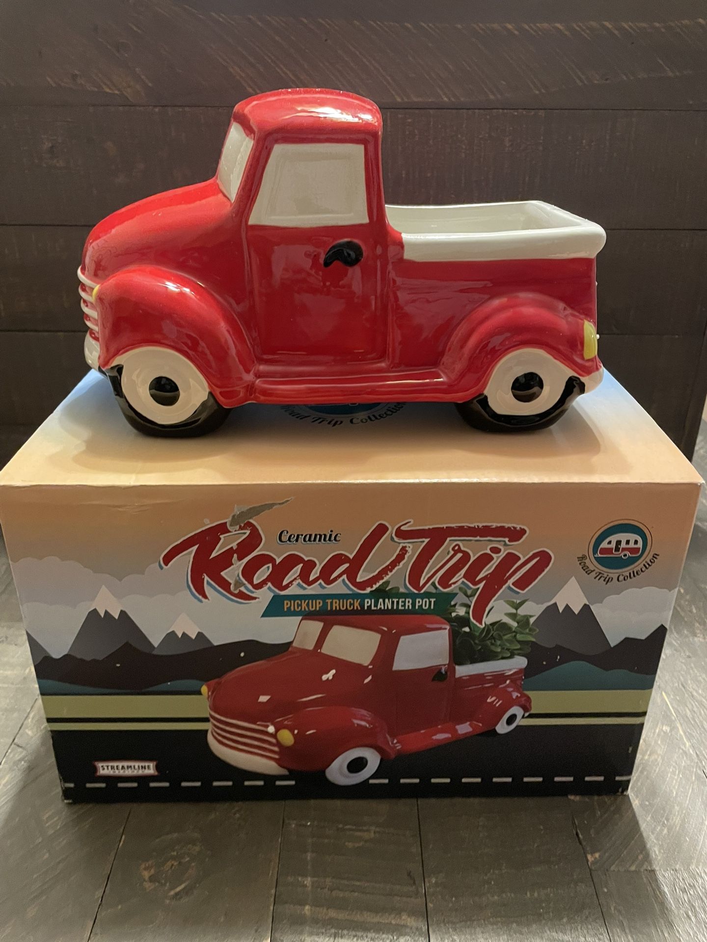 NEW - Collectible Road Trip Collection Ceramic Pickup Truck Planter Pot 