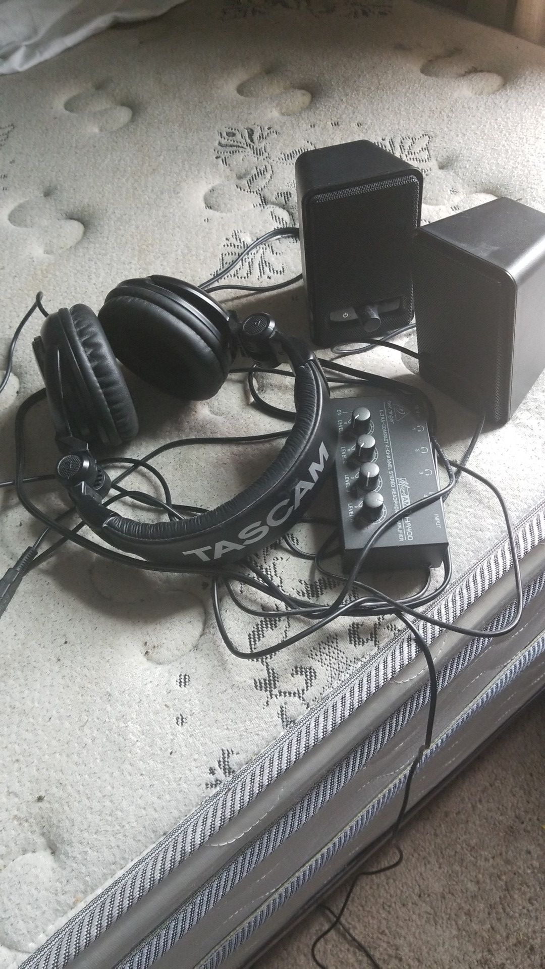 Tascam headset, Amazon speakers, Headphones amplifier