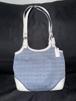 Vintage Coach Y2K Baby Blue Signature Jacquard Shoulder Tote Bag – Style 7025