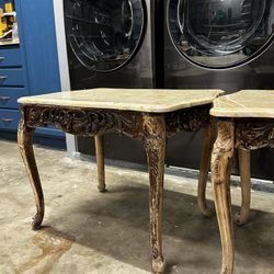 2 Vintage Real Wood Real Stone Coffee Tables
