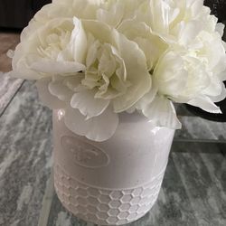 Ceramic White Vase with Faux Flowers.