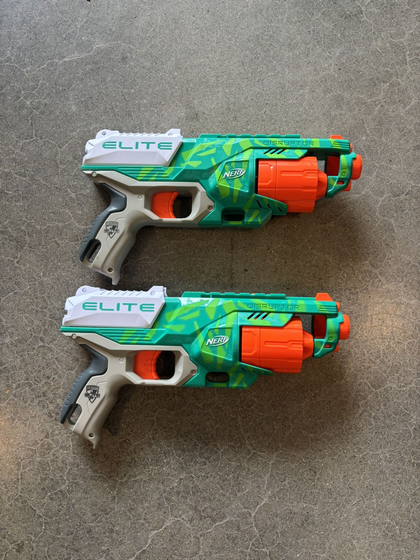 2-PACK NERF Elite Disruptor Dart Blaster - Dynamic Green, 6-Dart Drum, Slam Fire, Kids