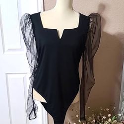 Brand New (Size XL) Black Body Suit with Mesh Sleeves 