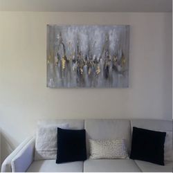 Evatt ” Golden Reflections With Handcrafted Gold Leaf Wrapped Canvas Wall Art Print 36”x48”