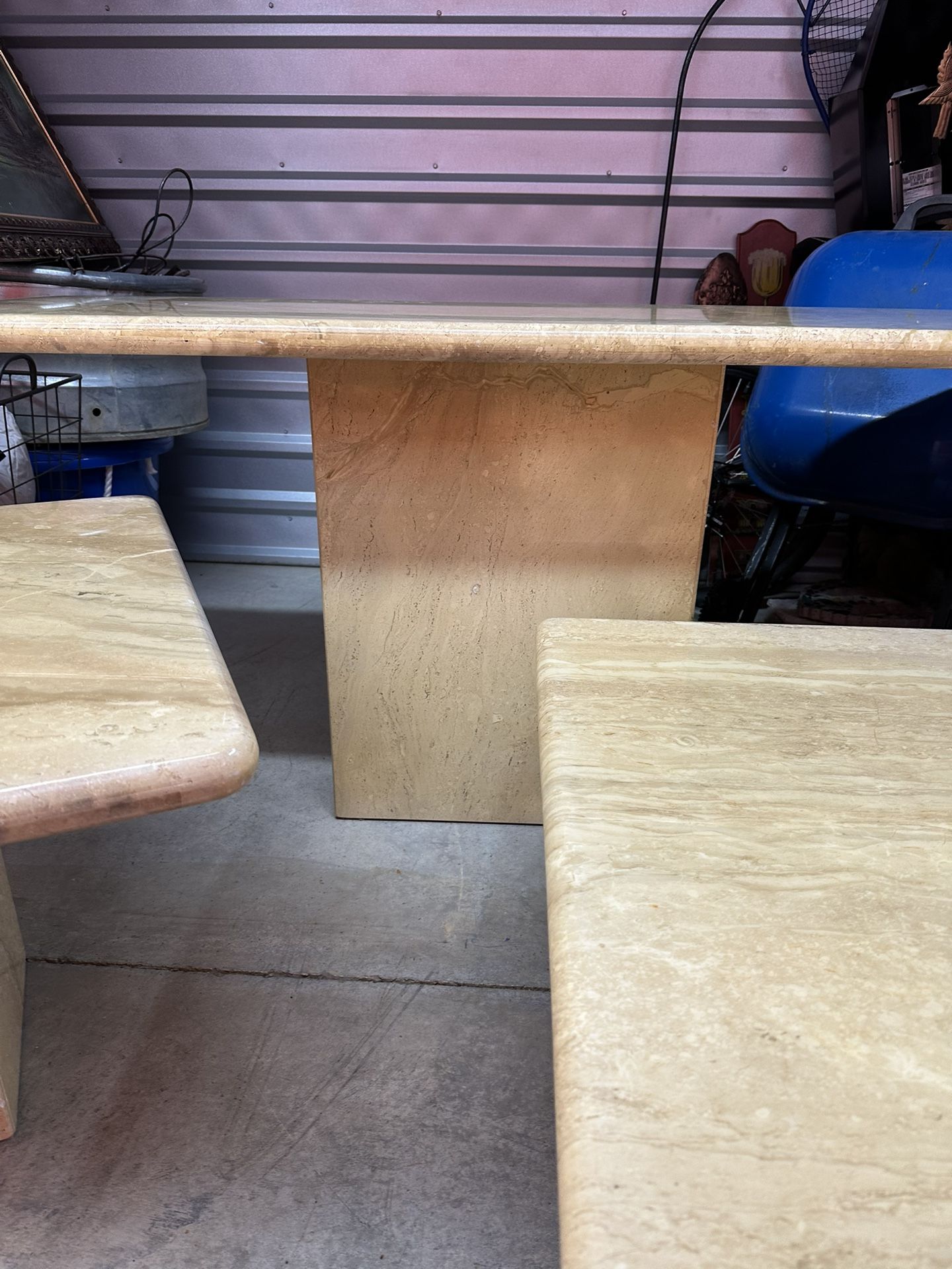 Vintage Set Of Travertine Tables: Console, Coffee, And End Table. Made In Italy