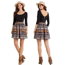 Anthropologie Maeve Arborea Dress Size 10 Boho Paisley Fit & Flare Pockets